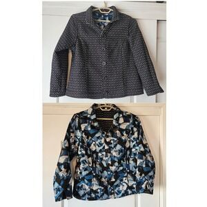 Reversible Quilted Jacket Women Large Blue Black Geometric Pattern Spring Blazer